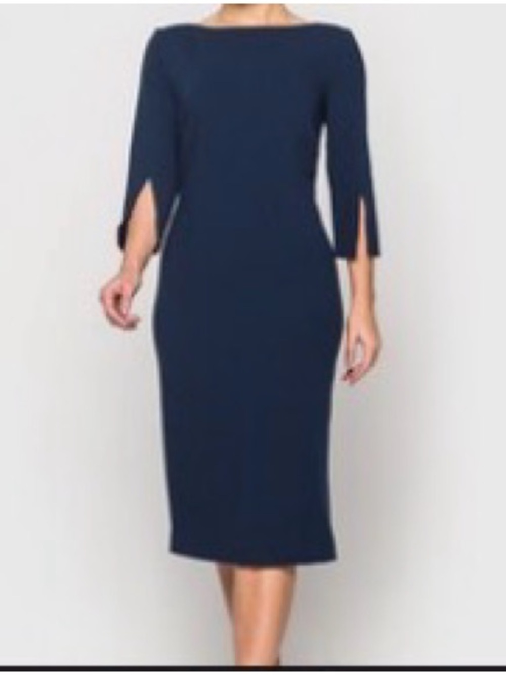 Classic Navy Split-Sleeve Sheath Dress
